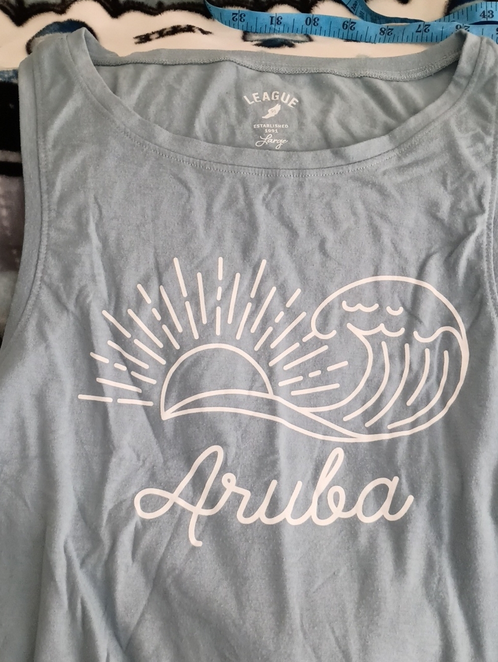 League Light Blue Aruba Sun & Wave Graphic Tank